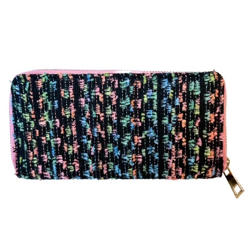 NWT Dark Tweed Long Wallet with Gold Zipper